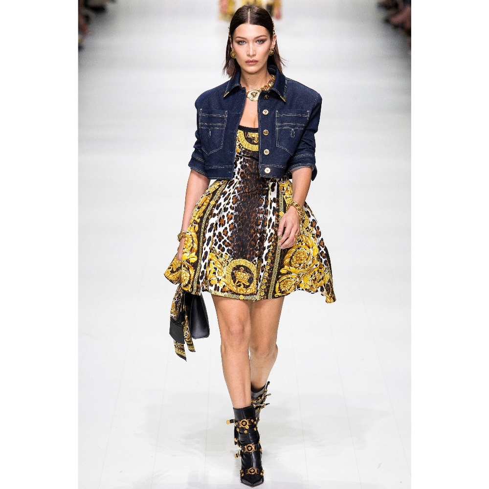 Vintage Versace Brown and Gold Scarf with Baroque Print Silk Skirt Fall 2011